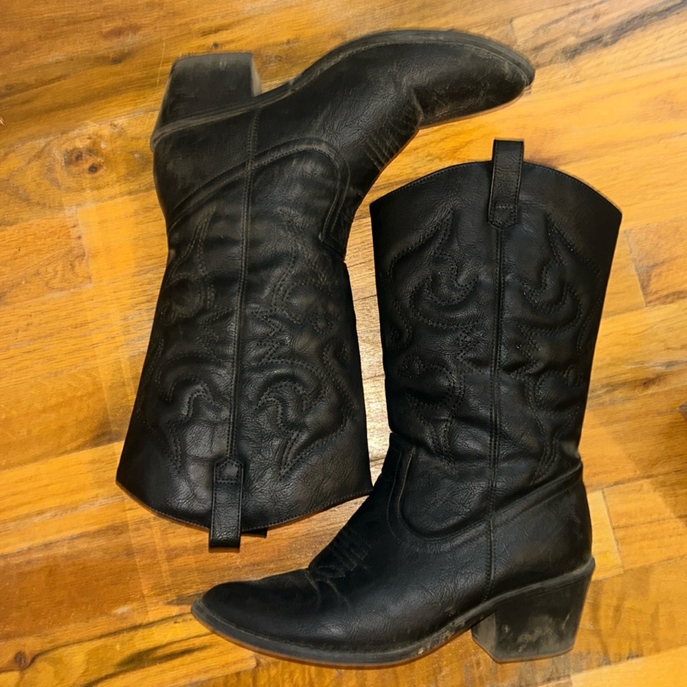 Black vegan leather cowboy boots
